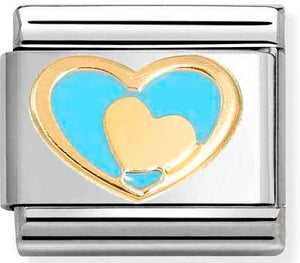 030283/31 Classic steel, enamel & 18k gold Heart in heart BLUE