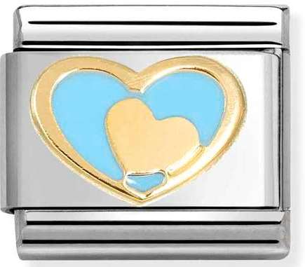 030283/31 Classic steel, enamel & 18k gold Heart in heart BLUE