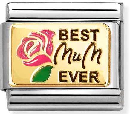 030289/14 Classic PLATES (IC) in steel, enamel and 18k gold Best mum ever pink PINK