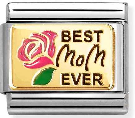 030289/15 Classic PLATES (IC) in steel, enamel & 18k gold Best mom ever pink PINK