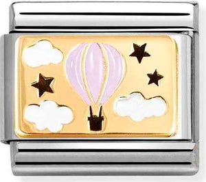 030289/16 Classic PLATES, steel, enamel & 18k gold Pink Hot Air Balloon