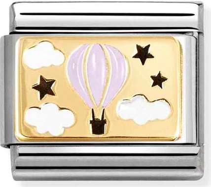030289/16 Classic PLATES, steel, enamel & 18k gold Pink Hot Air Balloon