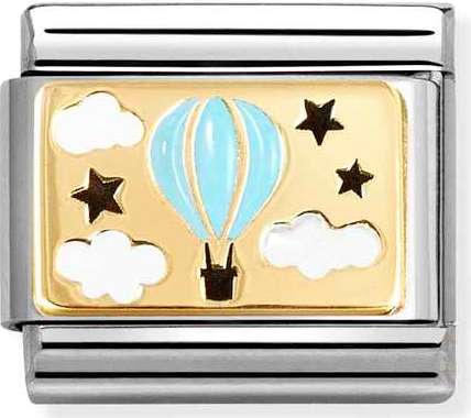 030289/17 Classic PLATES, steel, enamel & 18k gold Blue Hot Air Balloon