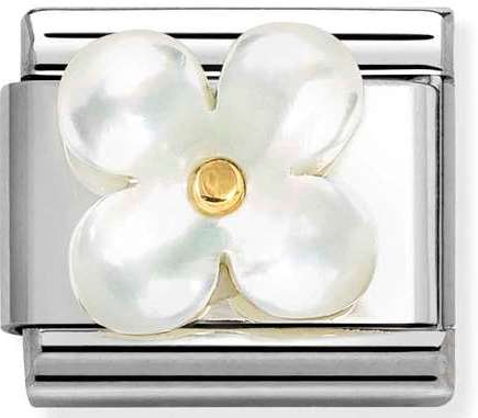 030251/02 Classic STONE, steel & 750 gold Flower WHITE MOTHER OF PEARL
