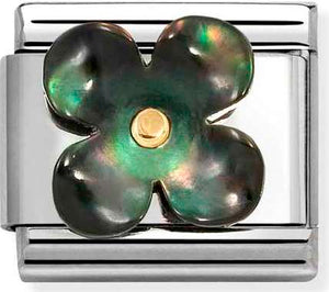 030251/22 Classic STONE, steel & 750 gold Flower BLACK MOTHER OF PEARL