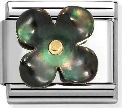 030251/22 Classic STONE, steel & 750 gold Flower BLACK MOTHER OF PEARL