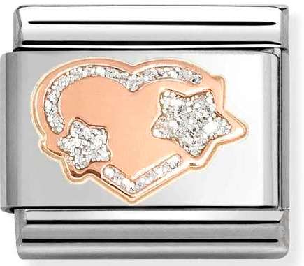 430202/42 Classic steel, enamel & 9k rose gold Silver glitter star heart