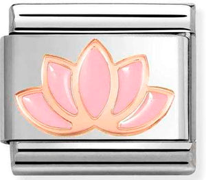 430202/44 Classic steel, enamel & 9k rose gold Pink lotus flower