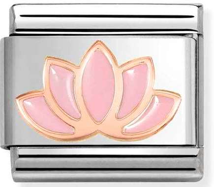 430202/44 Classic steel, enamel & 9k rose gold Pink lotus flower