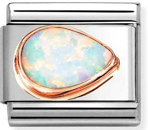 430514/07 Classic FACETED STONES DROP RIGHT, steel & 375 gold WHITE OPAL
