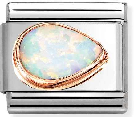 430514/07 Classic FACETED STONES DROP RIGHT, steel & 375 gold WHITE OPAL