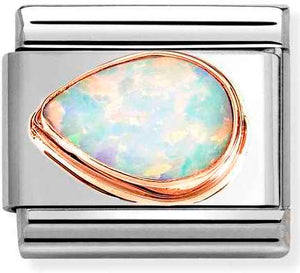 430513/07 Classic FACETED STONES DROP LEFT, steel & 375 gold WHITE OPAL