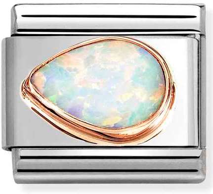 430513/07 Classic FACETED STONES DROP LEFT, steel & 375 gold WHITE OPAL