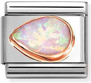 430513/38 Classic FACETED STONES DROP LEFT, steel & 375 gold PINK OPAL