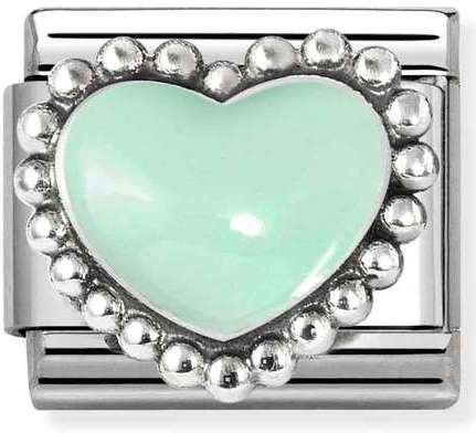 330204/35 Classic stainless steel, enamel , 925  silver Pastel green raised heart