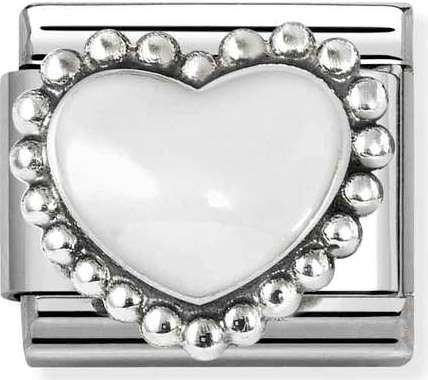 330204/36 Classic ,steel, enamel ,925 sterling silver White raised heart