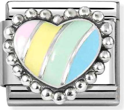 330204/37 Classic ,steel, enamel ,925 sterling silver Oastel striped heart