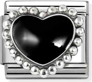330204/38 Classic ,steel, enamel ,925 sterling silver Black raised heart