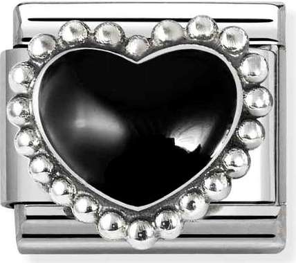 330204/38 Classic ,steel, enamel ,925 sterling silver Black raised heart