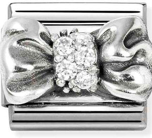 330323/11 CL SYMBOLS OX steel, Cz and 925 sterling silver Bow WHITE