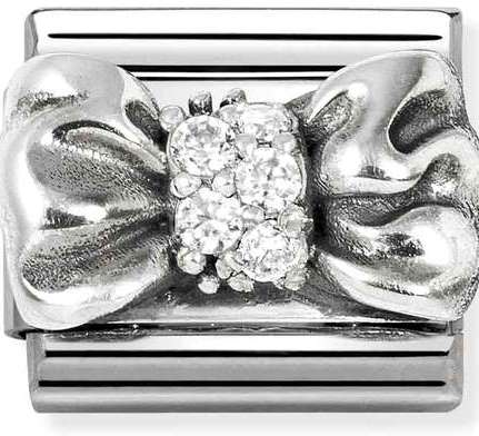 330323/11 CL SYMBOLS OX steel, Cz and 925 sterling silver Bow WHITE