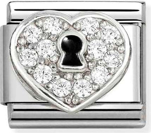 330328/09 Classic steel, Cz , 925  silver CZ Heart with Keyhole Lock