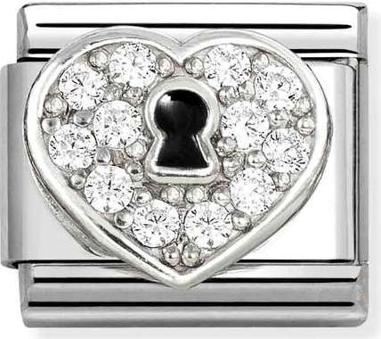 330328/09 Classic steel, Cz , 925  silver CZ Heart with Keyhole Lock