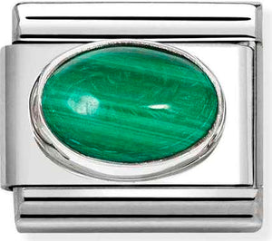 330510/48  Classic HARD STONES steel, 925  silver Malachite