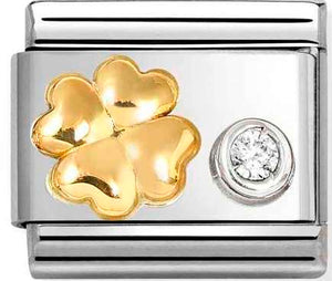 630301/03 Classic  steel, 750 gold, 925 silver & CZ Four leafed Clover