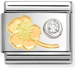 630301/04 Classic  steel, 750 gold, 925 silver, CZ Myosotis cz WHITE forget me knot