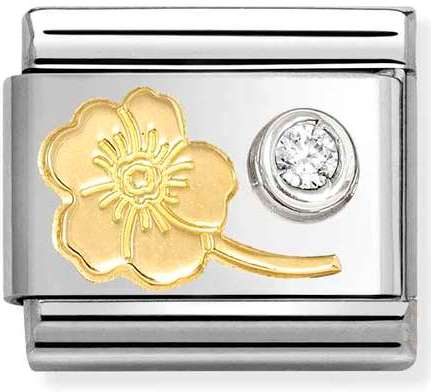 630301/04 Classic  steel, 750 gold, 925 silver, CZ Myosotis cz WHITE forget me knot