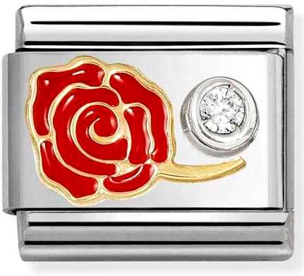 630302/06 Classic steel, enamel, 750 gold, 925 silver, CZ RED rose cz WHITE