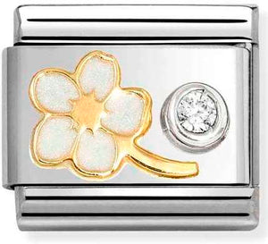 630302/10 Classic steel, enamel, 750 gold, 925 silver, CZ Myosotis WHITE cz WHITE
