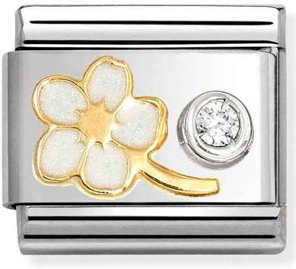 630302/10 Classic steel, enamel, 750 gold, 925 silver, CZ Myosotis WHITE cz WHITE