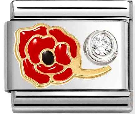 630302/11 Classic steel, enamel, 750 gold, 925 silver, Red Poppy & White CZ