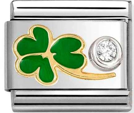 630302/12 Classic steel, enamel, 750 gold, 925 silver, Grteen Clover & White CZ