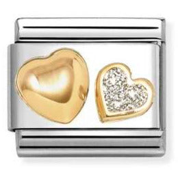 030220/26 Classic GLITTER SYMBOLS in steel, enamel and 18k gold Heart and rounded heart