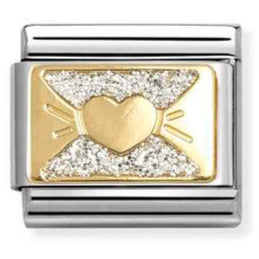 030224/11 Classic GLITTER PLATES in steel, enamel and 18k gold Heart bow