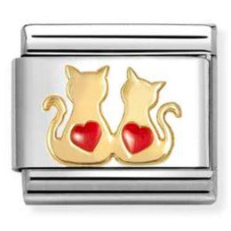 030285/70 Classic SYMBOLS steel, enamel and 18k gold Double red hearts cats