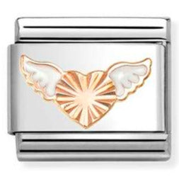 430202/46 Classic SYMBOLS steel, enamel and 9k rose gold (46_White wings diamond heart)