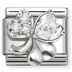 330322/12 CL SYMBOLS steel, Cz and 925 sterling silver RICH (12_WHITE clover)