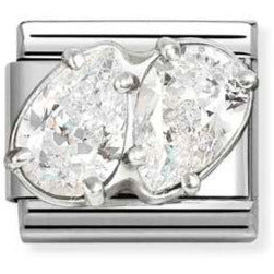 CL steel, CZ and 925 sterling silver WHITE double drops