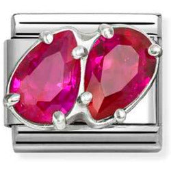 330329/11 CL steel, CZ and 925 sterling silver RED double drops