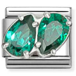CL steel, CZ and 925 sterling silver GREEN double drops