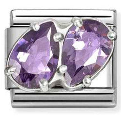 330329/14 CL steel, CZ and 925 sterling silver PURPLE double drops