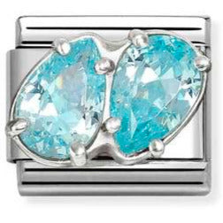 CL steel, CZ and 925 sterling silver LIGHT BLUE double drops