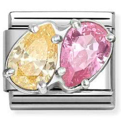 CL steel, CZ and 925 sterling silver YELLOW-PINK double drops