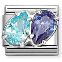 CL steel, CZ and 925 sterling silver LIGHT BLUE-BLUE double drops