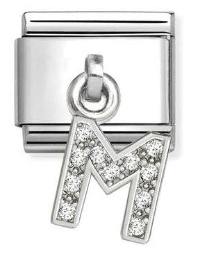331818/13 Classic CHARMS LETTERS CZ steel & sterling silver M