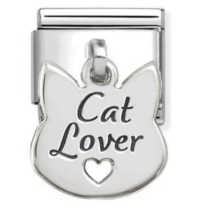331811/14 Classic ENGRAVED CHARMS (IC) in steel and 925 sterling silver Cat lover face